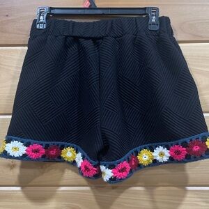 Elegant Black High Waist Shorts with Floral Accents